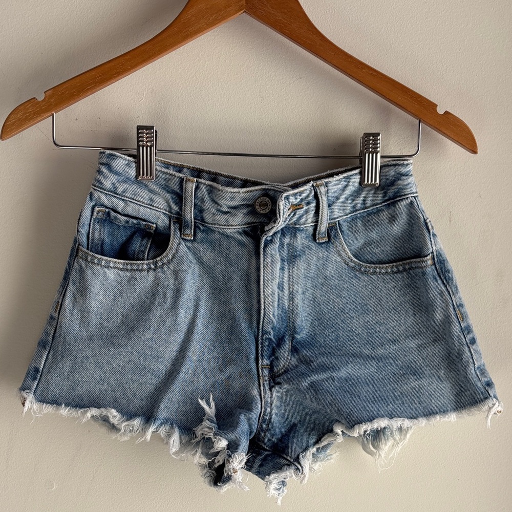 PacSun High Rise Festival Light Blue Frayed Jean Shorts